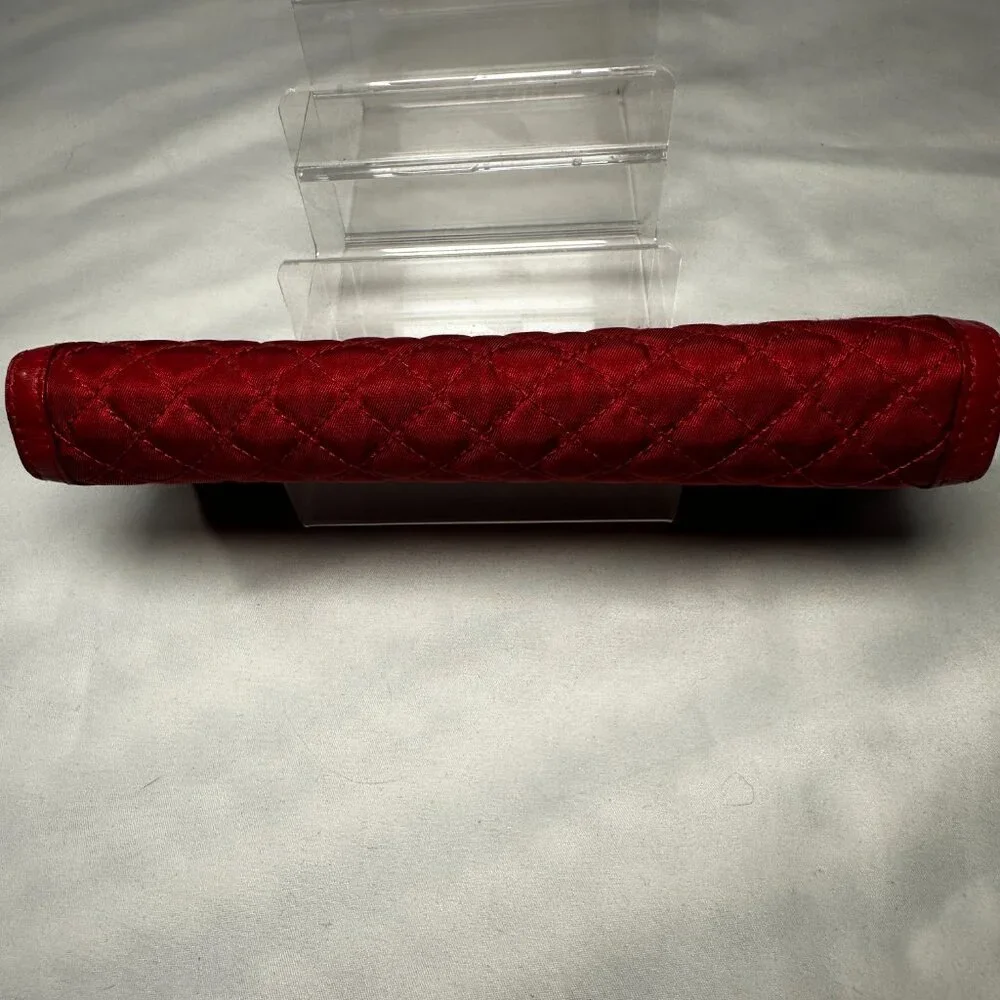 Prada Red Quilted Nylon Flap Wallet Gold Logo - Picture 7 of 8